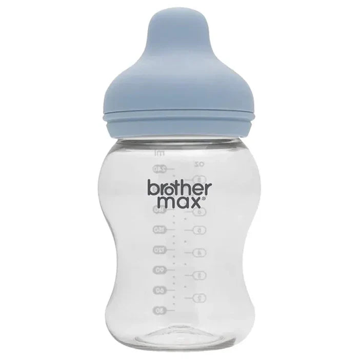 Brother Max - Extra Wide Neck Glass Feeding Bottle 240Ml/8Oz + M Teat (Blue)