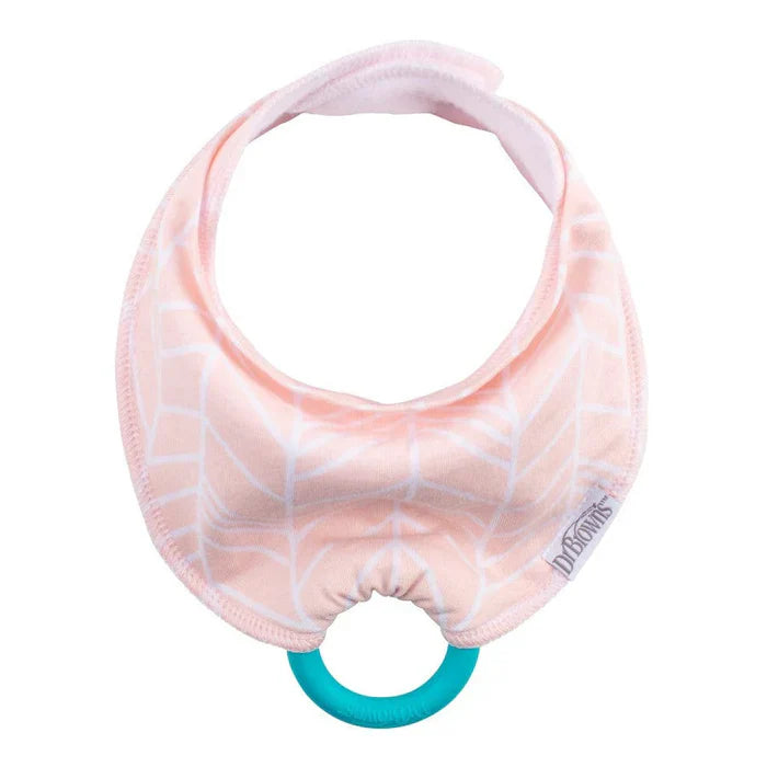Dr. Browns Bandana Bib W/ Teether, 1-Pack, Herringbone (Pink W/ Turquoise Teether)