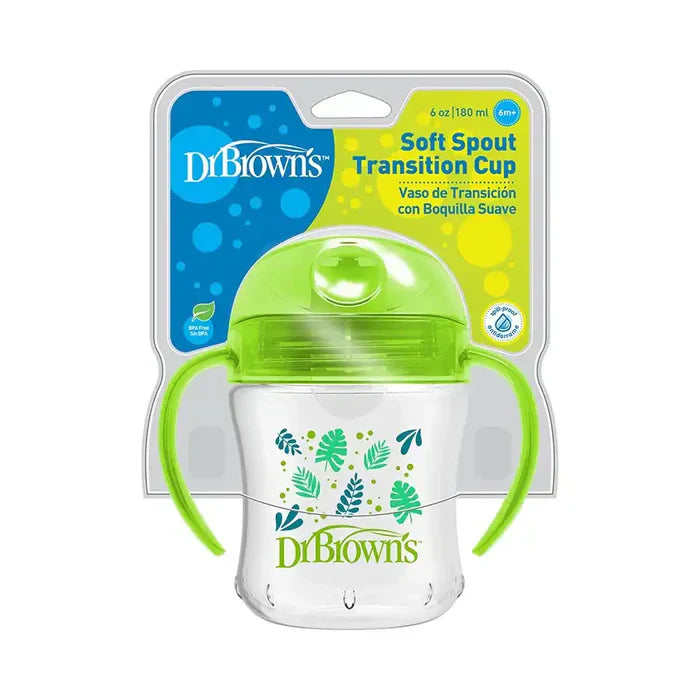 Dr.Browns Soft-Spout Transition Cup With Handles, 6 Oz (Green)