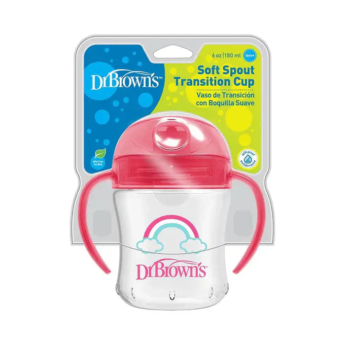 Dr.Browns Soft-Spout Transition Cup With Handles, 6 Oz (Pink)