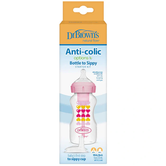 Dr.Browns PP W N Options+Hearts Bottle W/ Sippy Spout 270Ml (Pink) Pack Of 1-plastic