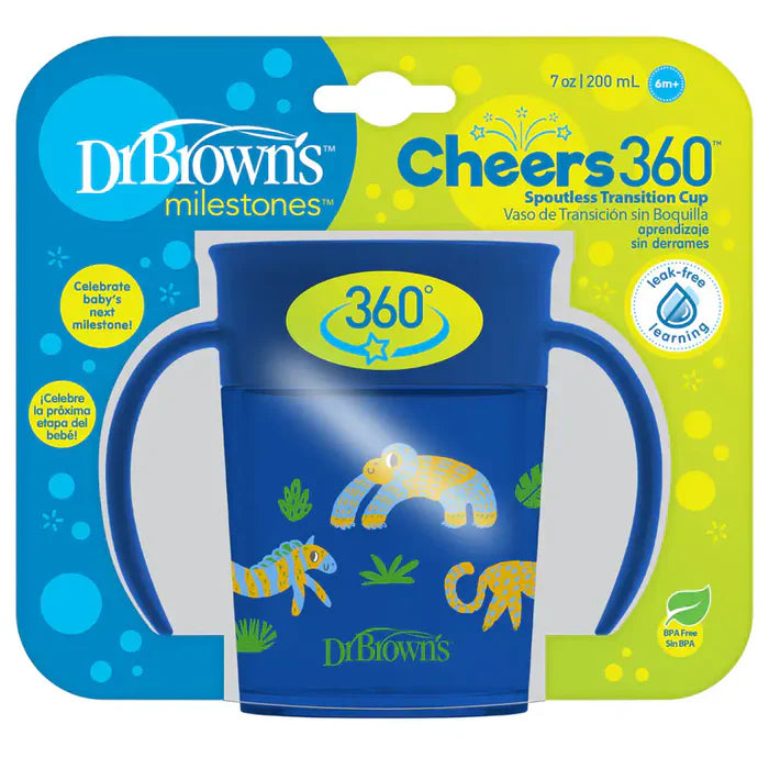 Dr.Browns Smooth Wall Cheers 360 Cup W/ Handles 200Ml (Blue Deco) - (Plastic)