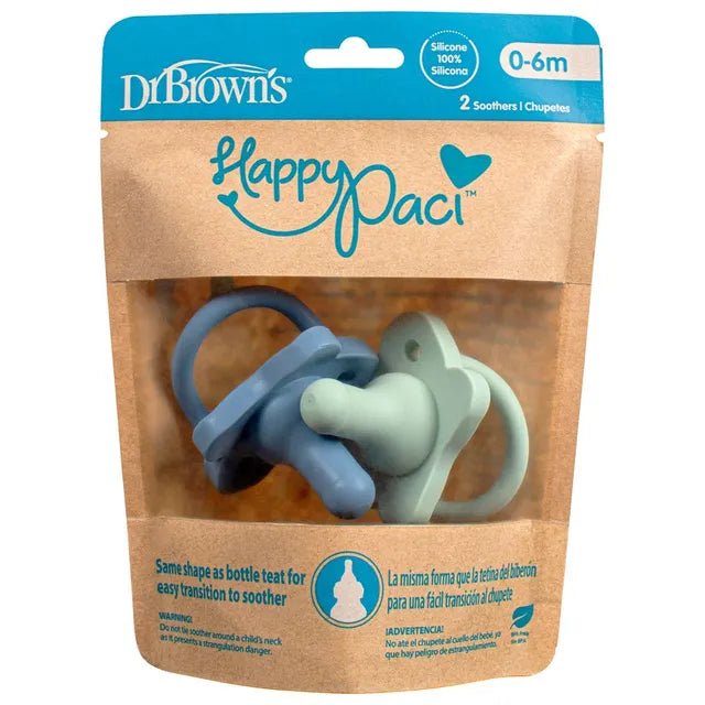Dr.Browns Happypaci Silicone One-Piece Soother, 0-6M, Blue And Green (Pack Of 2)