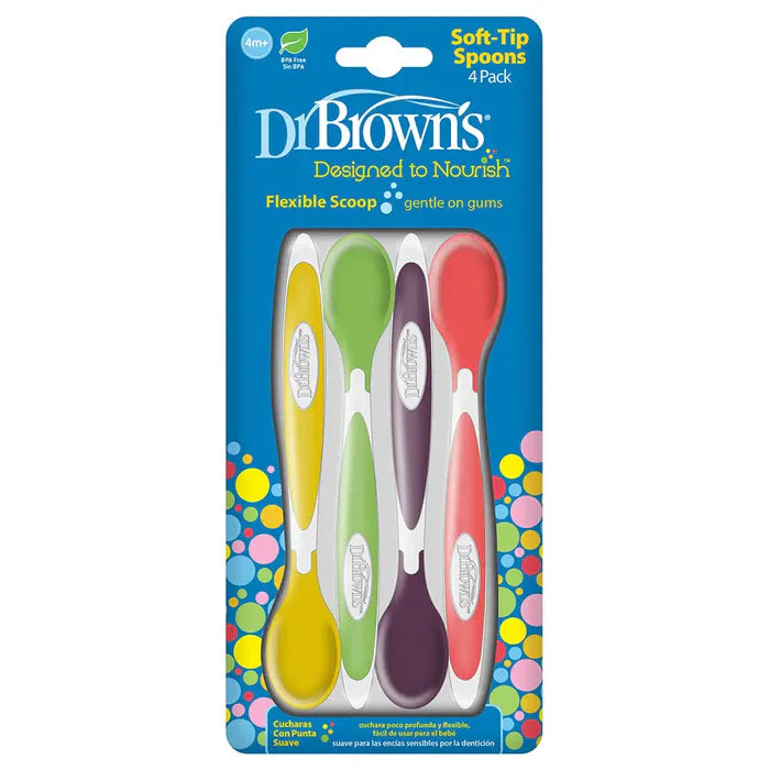 Dr.Browns Soft-Tip Spoon, 6-Pack (2 Yellow, 2 Purple, 1 Green, 1 Red)