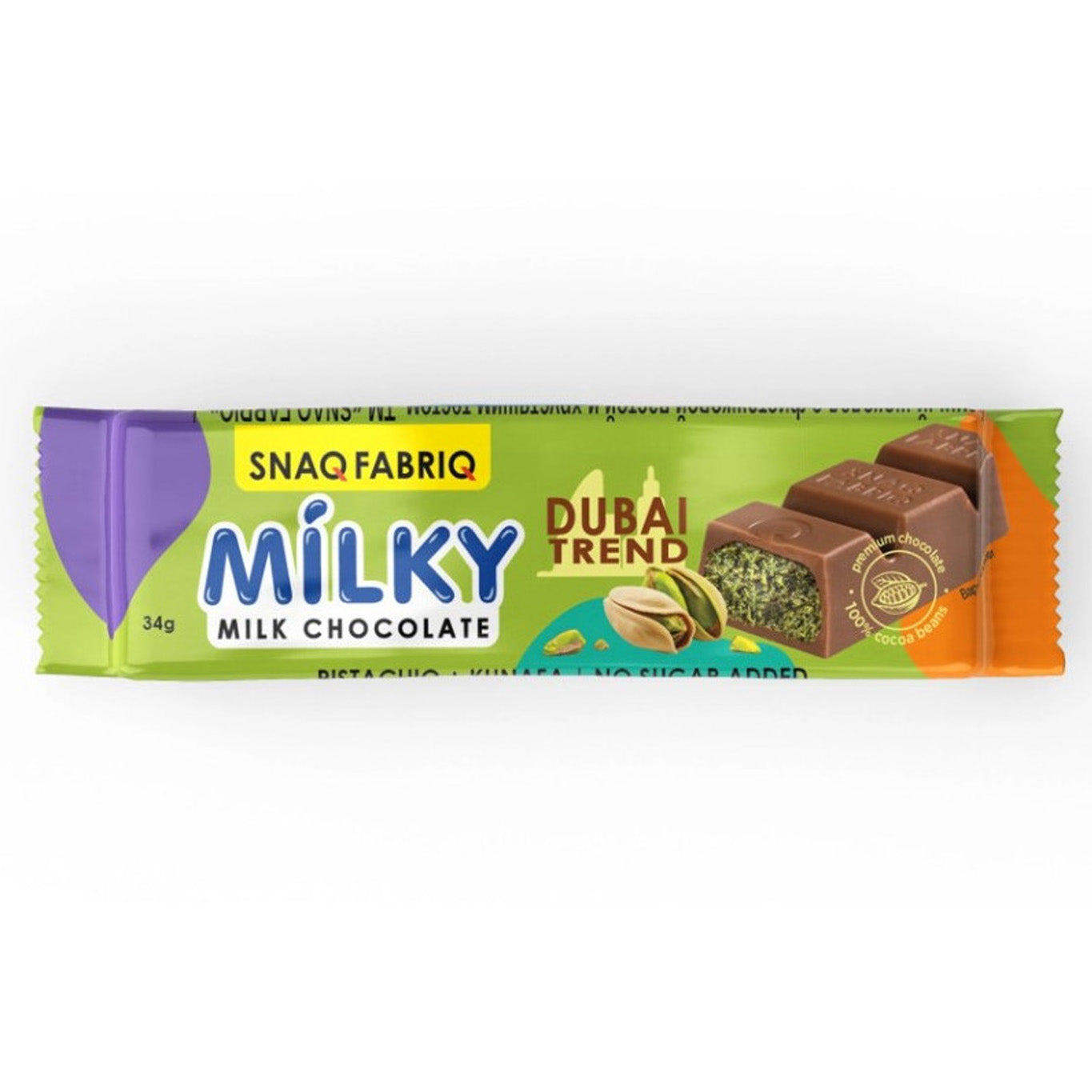 SNAQ FABRIQ Milk Chocolate with Pistachio paste & kunafa 34g