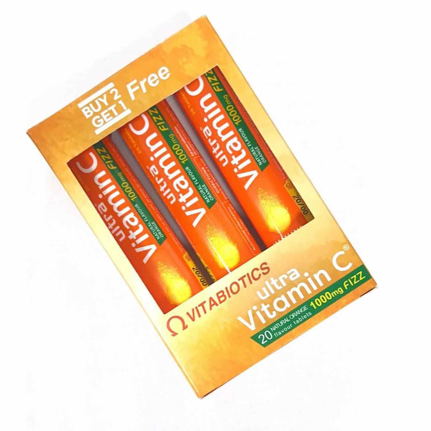 Buy Vitabiotics Ultra Vitamin C 1000Mg Fizz With Zinc 20'S B2G1 Promo Pack 1KT Online - Kulud Pharmacy