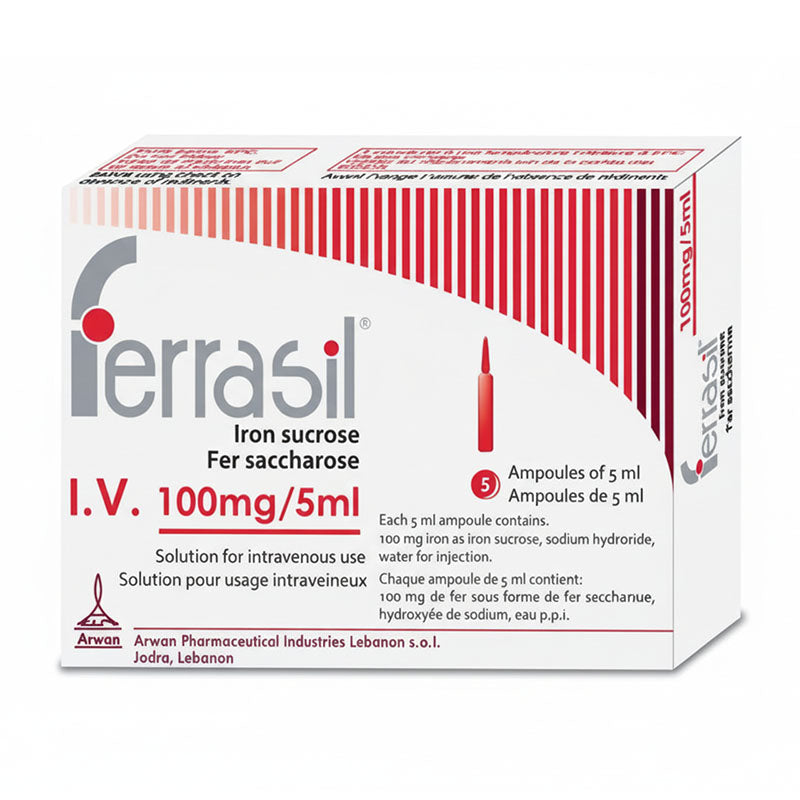 Ferrasil (Iron Sucrose) 100 mg/5 ml Solution for Injection 5 Ampoules