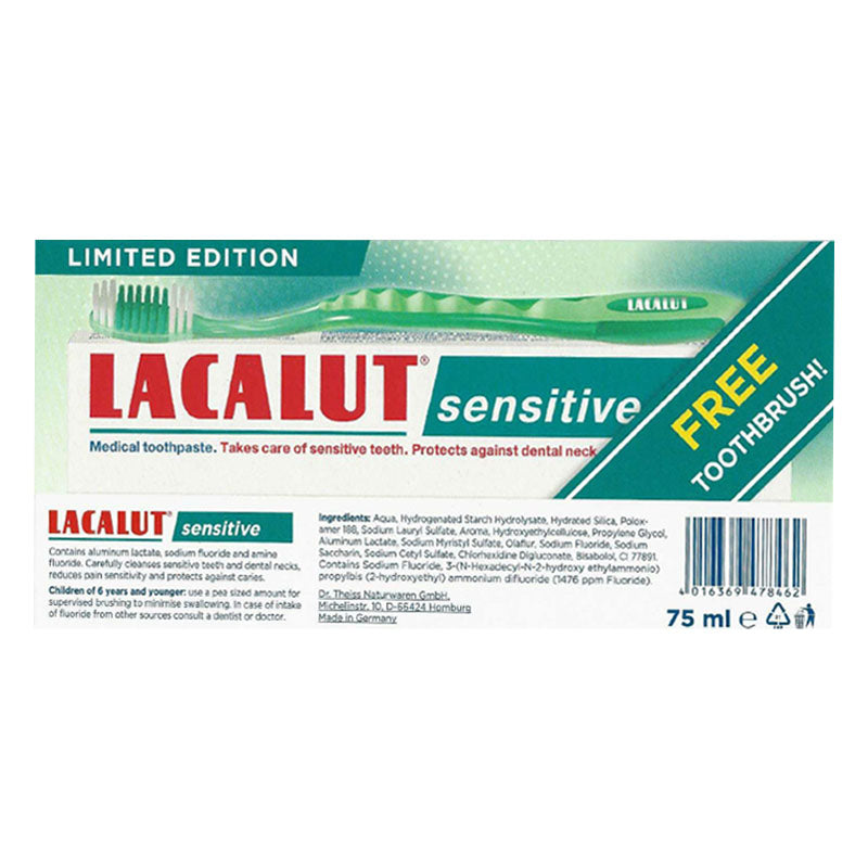 Lacalut Sensitive Toothpaste 75 ml with Free Toothbrush (Limited Edition)