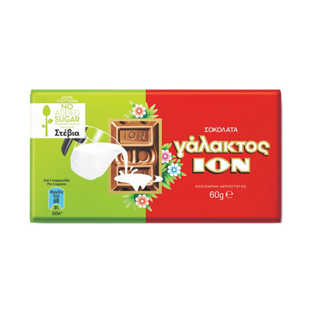 Ion Milk Chocolate (No Added Sugar, Gluten Free) - 60g.