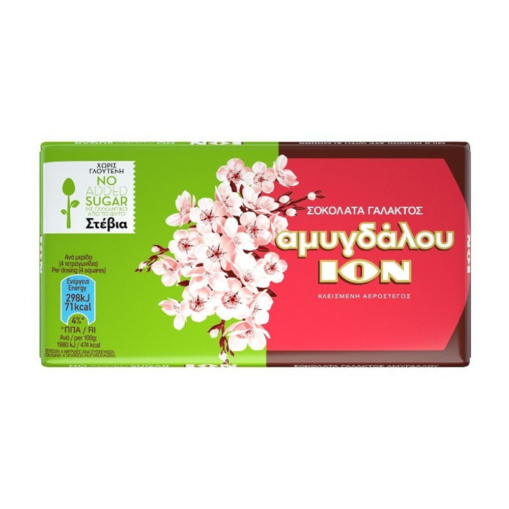 Ion Milk Chocolate With Almond (No Added Sugar, Gluten Free) - 60g.