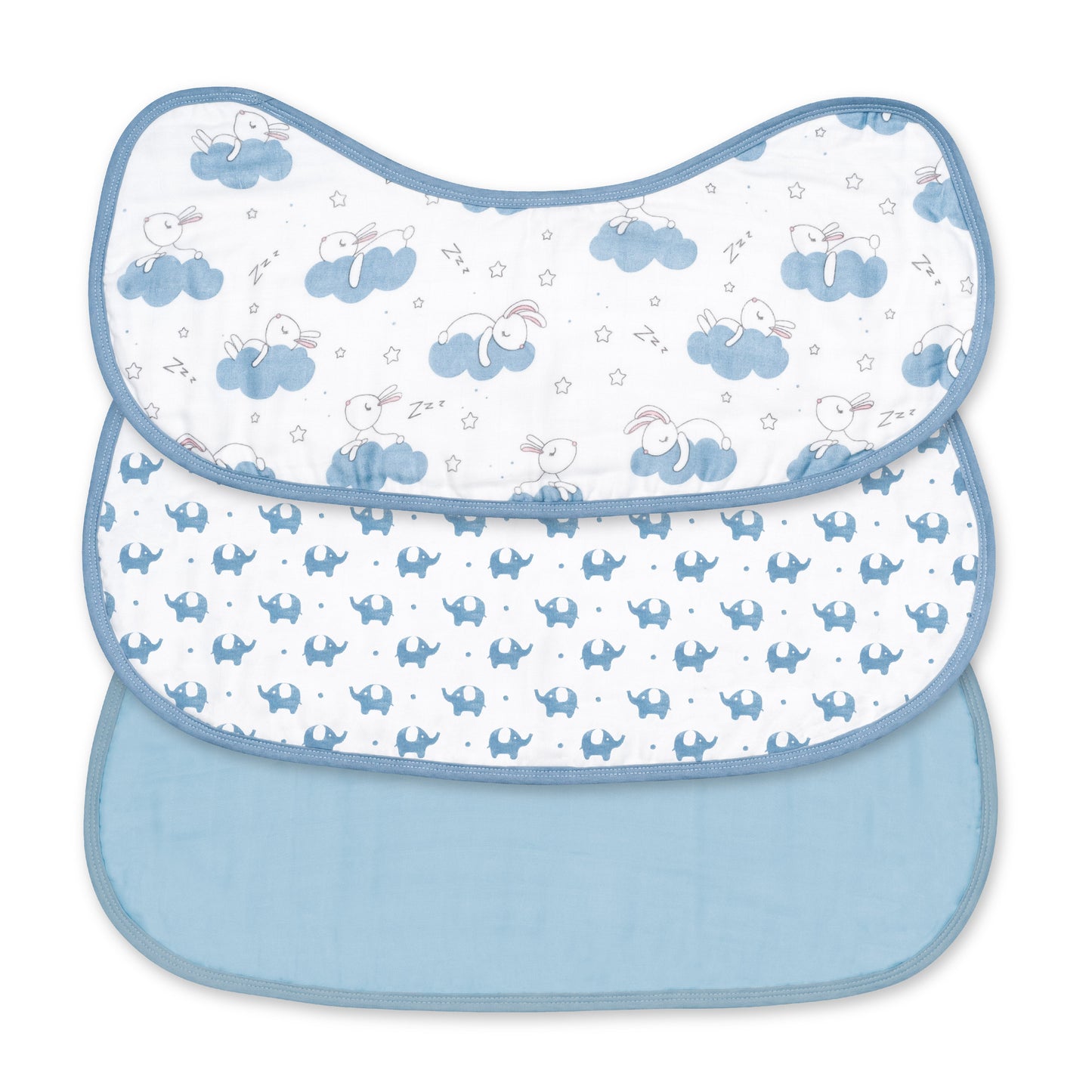 Moon - Organic Burpy Cloth (8 Layer) Bunny, Elephant & Blue