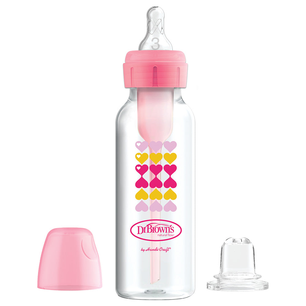 Dr. Browns 8 Oz/250 Ml Pp Narrow Options+ Bottle To Sippy Starter Kit (Pink Hearts, +L3 Nipple)-plastic