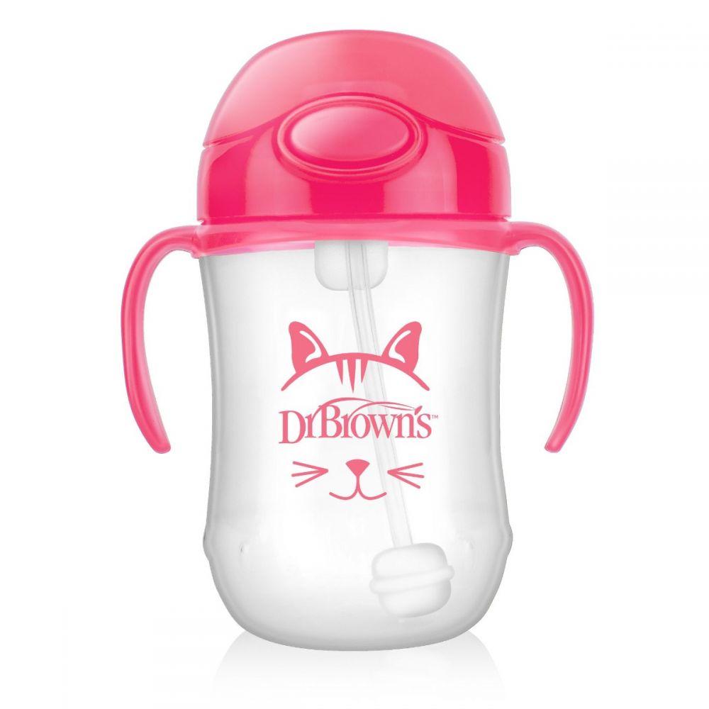 Dr. Browns 9 Oz/270 Ml Baby'S First Straw Cup W/ Handles (Pink Deco, 6M+, 1-Pack) - (Plastic)