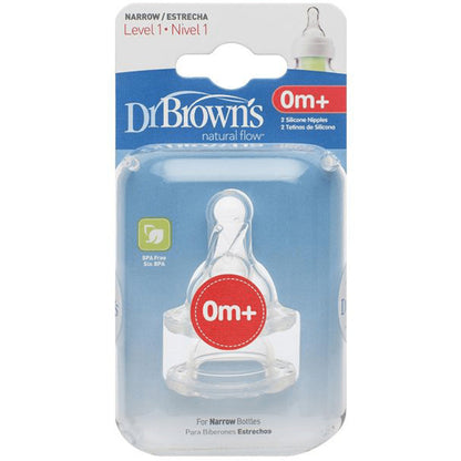 Dr. Browns Level-1 Silicone Narrow Nipple, 2-Pack-plastic