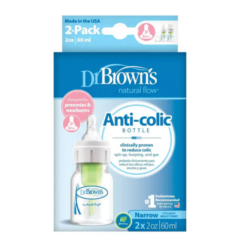 Dr. Browns 2 Oz/60 Ml Pp Narrow Options+ Bottle, 2-Pack W/ Preemie Nipple - plastic
