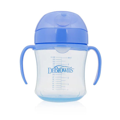 Dr. Browns 6 Oz/180 Ml Soft-Spout Transition Cup W/ Handles (Blue Deco, 6M+, 1-Pack) - (Plastic)