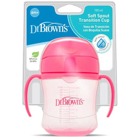 Dr. Browns 6 Oz/180 Ml Soft-Spout Transition Cup W/ Handles (Pink Deco, 6M+, 1-Pack) - (Plastic)