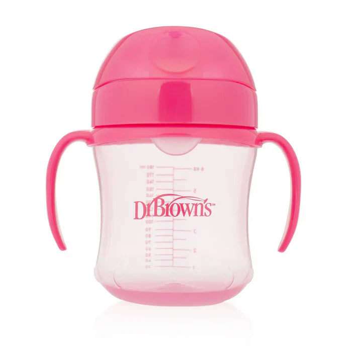Dr. Browns 6 Oz/180 Ml Soft-Spout Transition Cup W/ Handles (Pink Deco, 6M+, 1-Pack) - (Plastic)