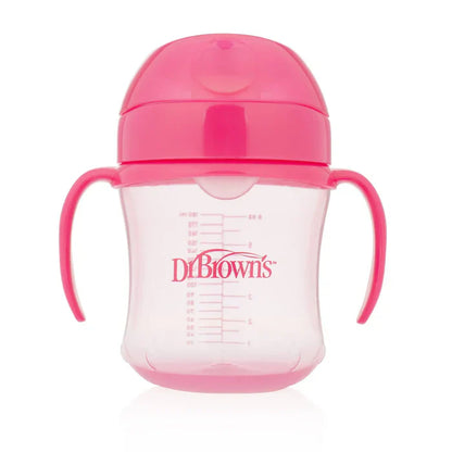 Dr. Browns 6 Oz/180 Ml Soft-Spout Transition Cup W/ Handles (Pink Deco, 6M+, 1-Pack) - (Plastic)