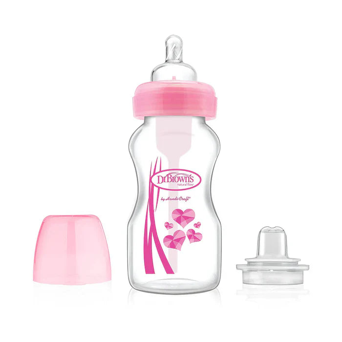 Dr. Browns 9 Oz / 270 Ml Pp Wide-Neck "Options" Transition Bottle W/ Sippy Spout - Pink, 1-Pack-plastic