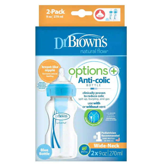 Dr. Browns 9 Oz/270 Ml Pp W-N Options+ Bottle, 2-Pack (Blue)-plastic