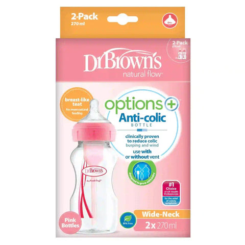 Dr. Browns 9 Oz/270 Ml Pp W-N Options+ Bottle, 2-Pack (Pink)-plastic