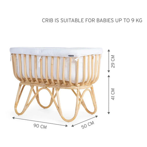 Childhome Rattan Cradle 80X40Cm+ Mattress + Cover (Off White)