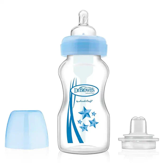Dr. Browns PP Wide-Neck "Options" Transition Bottle W/ Sippy Spout 270Ml (Blue)-plastic