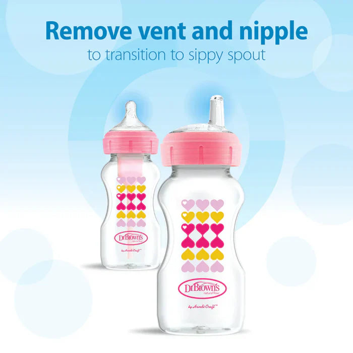 Dr.Browns PP W N Options+Hearts Bottle W/ Sippy Spout 270Ml (Pink) Pack Of 1-plastic