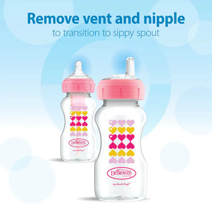Dr.Browns PP W N Options+Hearts Bottle W/ Sippy Spout 270Ml (Pink) Pack Of 1-plastic
