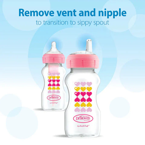 Dr.Browns PP W N Options+Hearts Bottle W/ Sippy Spout 270Ml (Pink) Pack Of 1-plastic