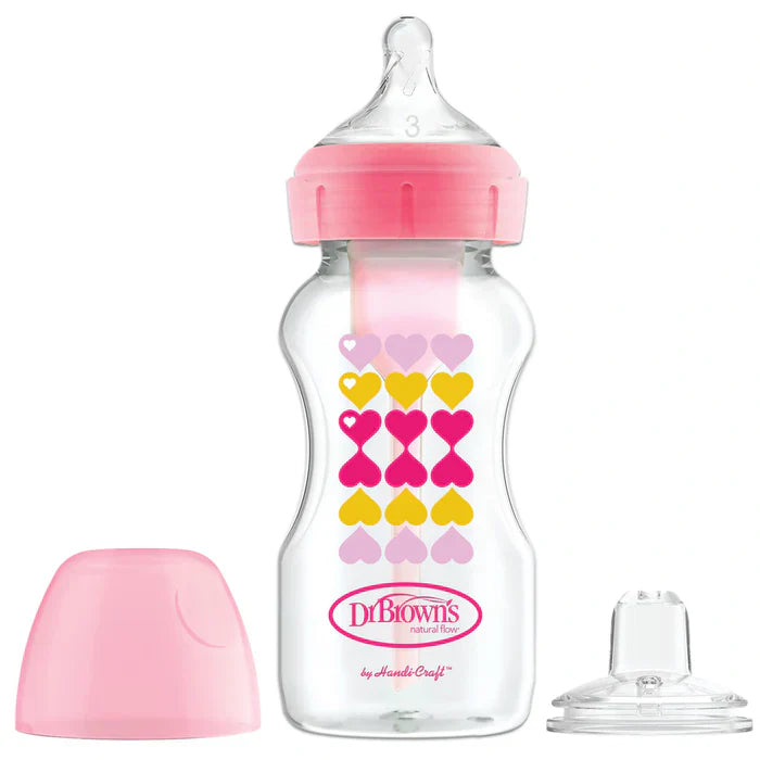 Dr.Browns PP W N Options+Hearts Bottle W/ Sippy Spout 270Ml (Pink) Pack Of 1-plastic