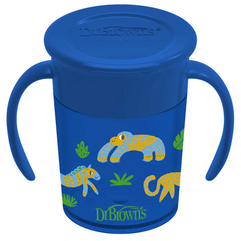 Dr.Browns Smooth Wall Cheers 360 Cup W/ Handles 200Ml (Blue Deco) - (Plastic)