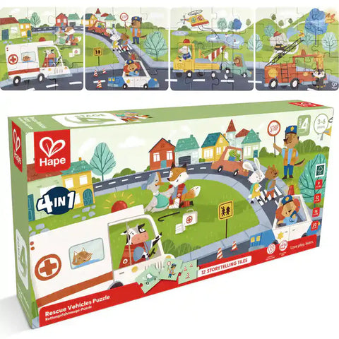 Hape - Rescue Vehicles Puzzle (80 X 20Cm)