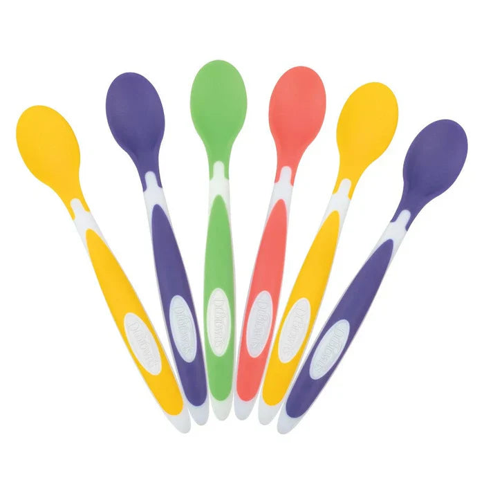Dr.Browns Soft-Tip Spoon, 6-Pack (2 Yellow, 2 Purple, 1 Green, 1 Red)