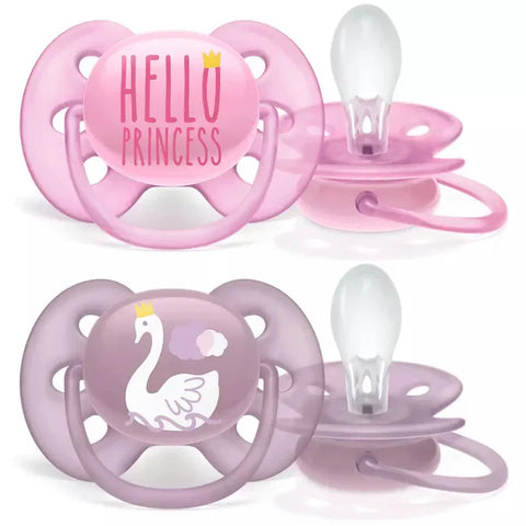 Philips Avent Silicone Soother Soft 6-18m Girl Deco (Pack of 2) - SCF223/02