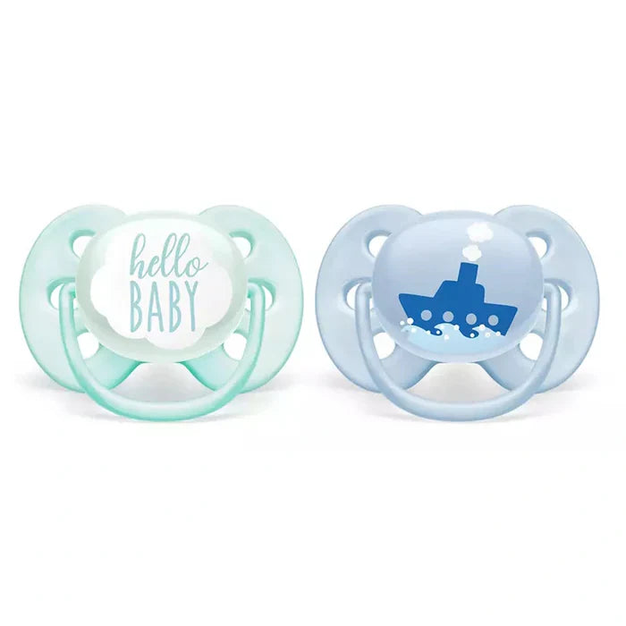 Philips Avent Silicone Soother Soft 0-6m Boy Deco (Pack of 2) - SCF222/01