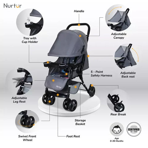 Nurtur Ryder Lightweight Baby Stroller (Grey)