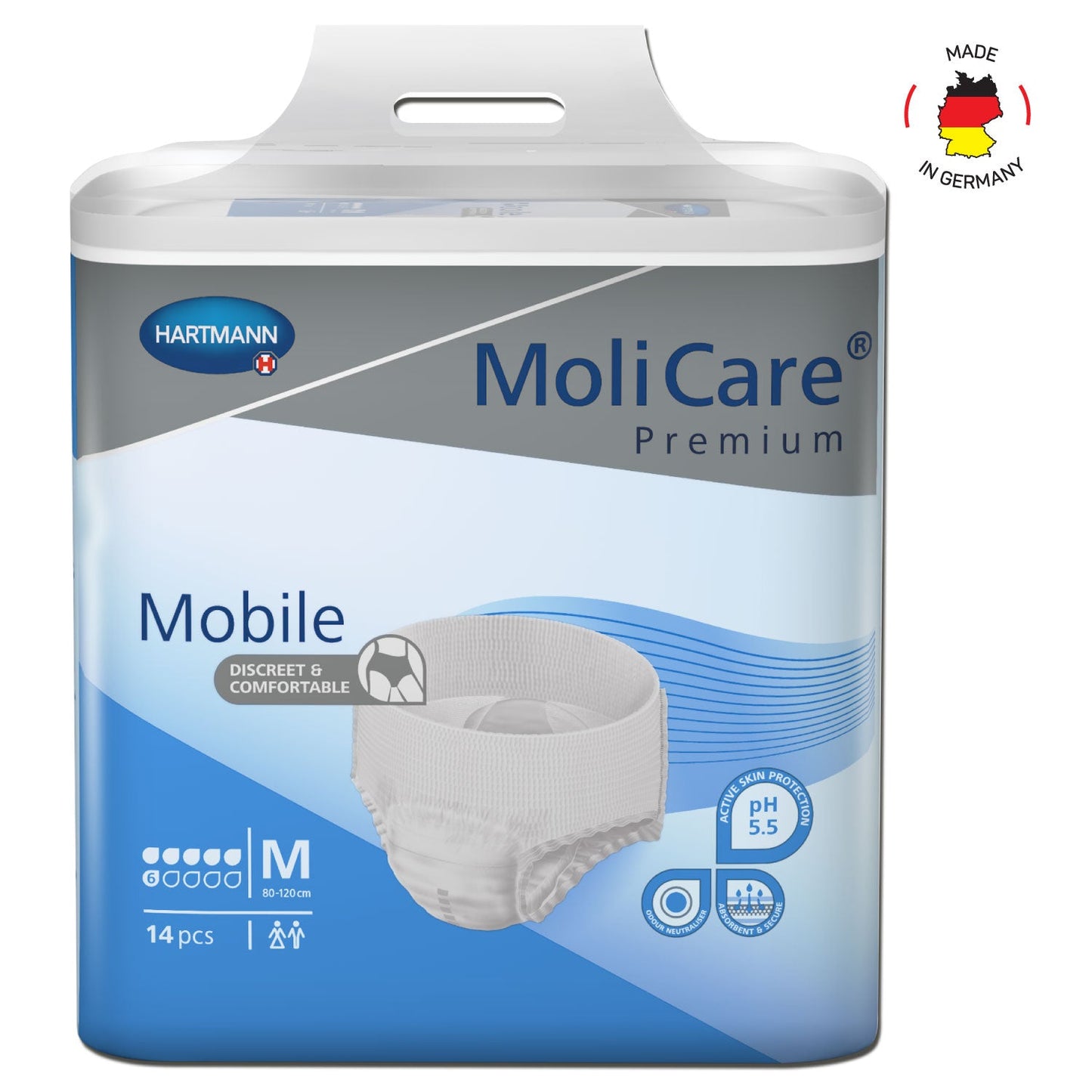 Adult Diaper Pants, MoliCare Premium Mobile, Diapers pants for adult incontinence, Unisex Medium, 6 drops, 14 pieces / pack