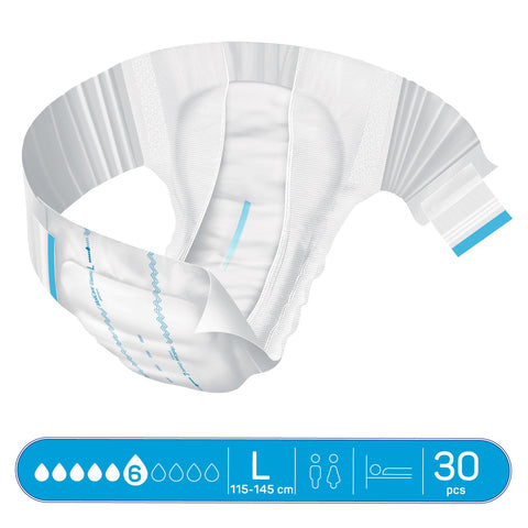Adult Diaper, Molicare Premium Elastic, Slip diapers for adult incontinence,  Large, 6 Drops, 30pcs/pack, Unisex