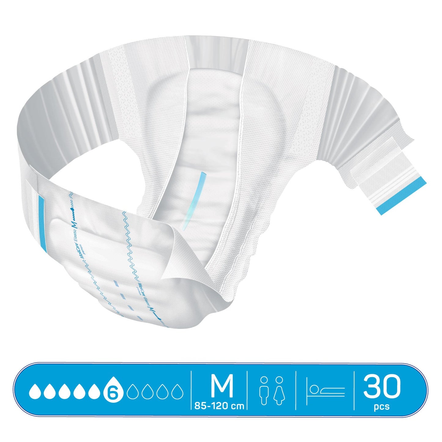 Adult Diaper, Molicare Premium Elastic, Slip diapers for adult incontinence,  Medium, 6 Drops, 30pcs/pack, Unisex