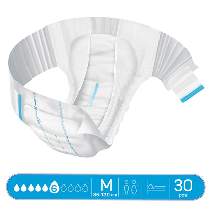 Adult Diaper, Molicare Premium Elastic, Slip diapers for adult incontinence,  Medium, 6 Drops, 30pcs/pack, Unisex