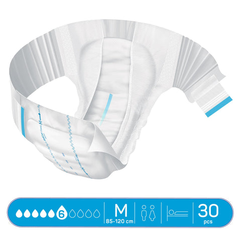 Adult Diaper, Molicare Premium Elastic, Slip diapers for adult incontinence,  Medium, 6 Drops, 30pcs/pack, Unisex