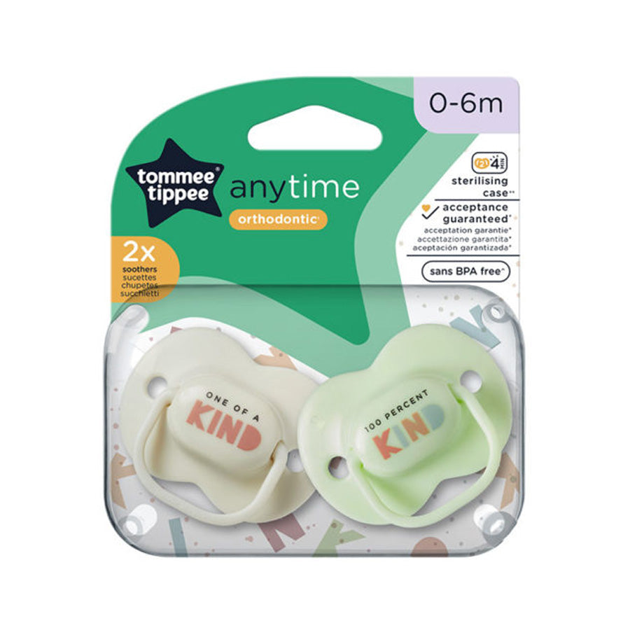 Tommee Tippee Anytime Soother 0-6M (Pack Of 2) - Beige/Green