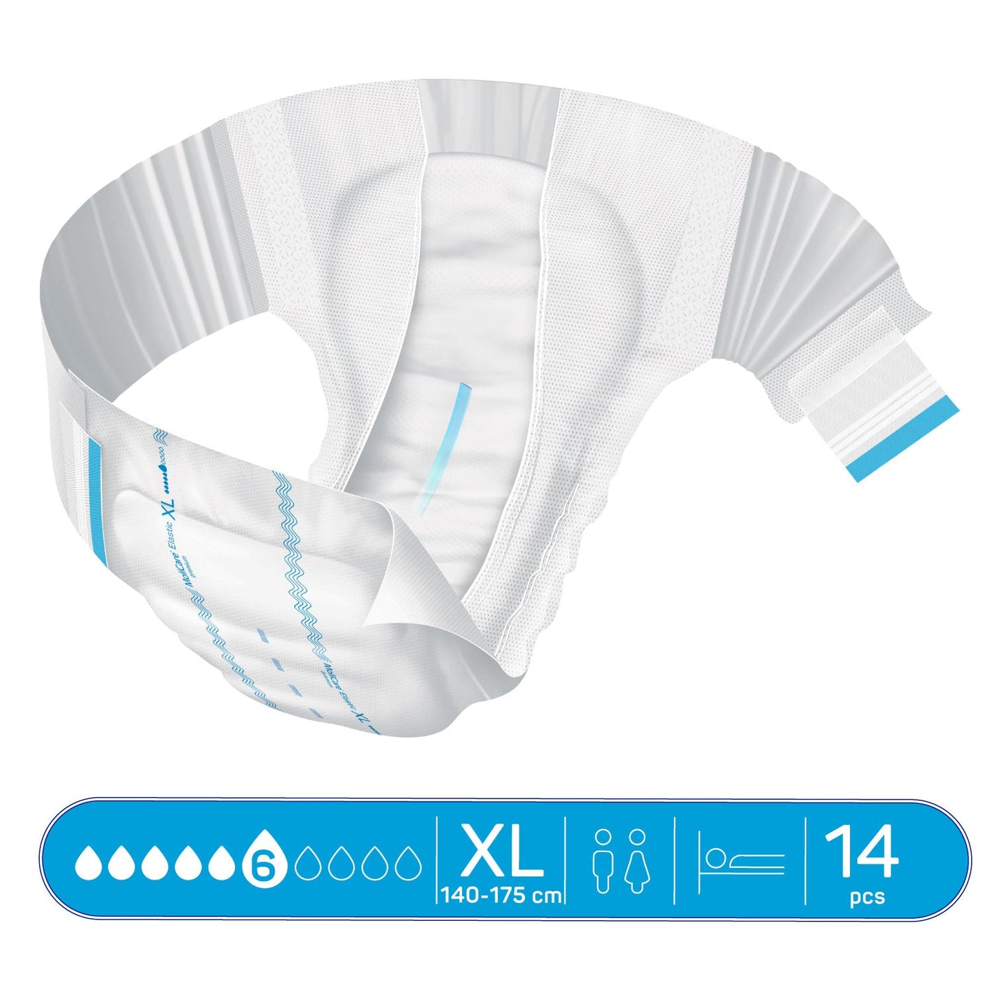 Adult Diaper, Molicare Premium Elastic, Slip diapers for adult incontinence,  Extra Large,6 Drops, 14pcs/pack, Unisex