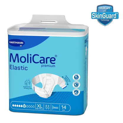 Adult Diaper, Molicare Premium Elastic, Slip diapers for adult incontinence,  Extra Large,6 Drops, 14pcs/pack, Unisex