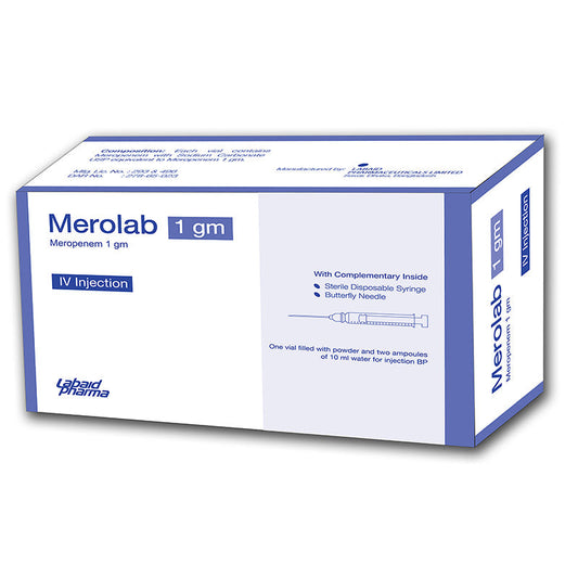 Merolab (Meropenem) 1000 mg Powder for IV Injection Vials 10’s