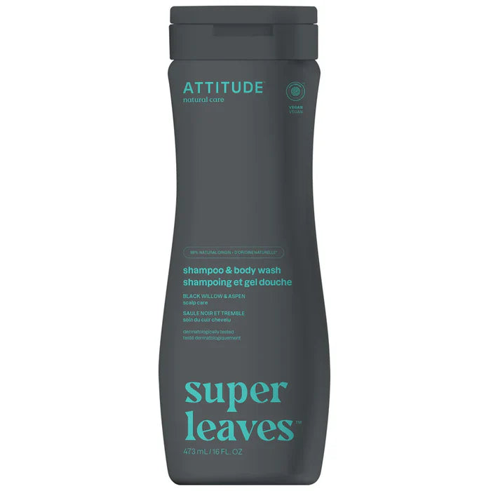 Attitude Super Leaves 2-In-1 Shampoo And Body Wash Scalp Care, Black Willow And Aspen 473 Ml