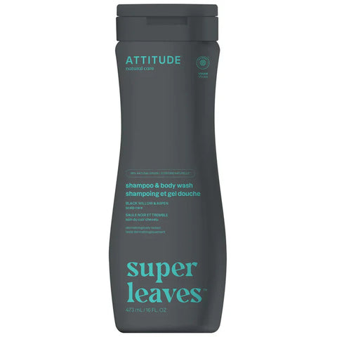 Attitude Super Leaves 2-In-1 Shampoo And Body Wash Scalp Care, Black Willow And Aspen 473 Ml