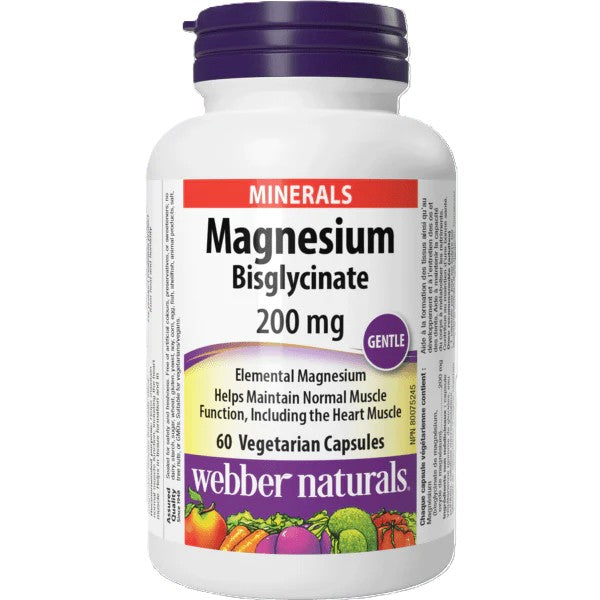 Webber Naturals Magnesium Bisglycinate 200 mg 60 Vegetarian Capsules